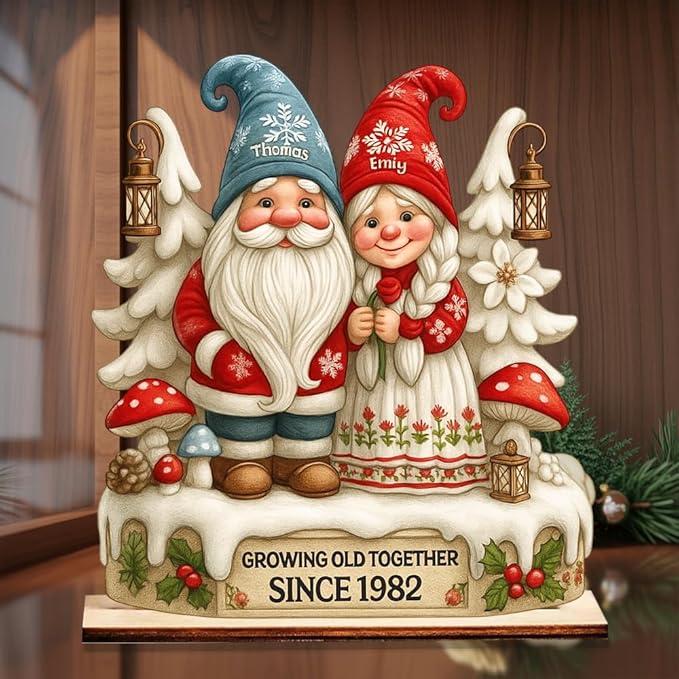 Personalized Growing Old Together Christmas Wooden Plaque, Custom Standing Couple Figurine Gift, Holiday Home Decoration for Parents or Grandparents, Heartfelt Christmas Keepsake