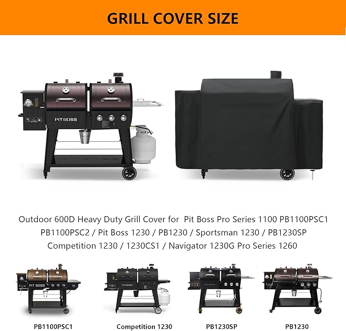 Grill Cover for Pit Boss 1100 Pro Series 1260 Triple-Function Combo Grill PB1100PSC2,PB1100PSC1,Sportsman 1230,Competition 1230CS1,Navigator 1230G Pellet Grill,Heavy Duty Waterproof Smoker Cover,Black