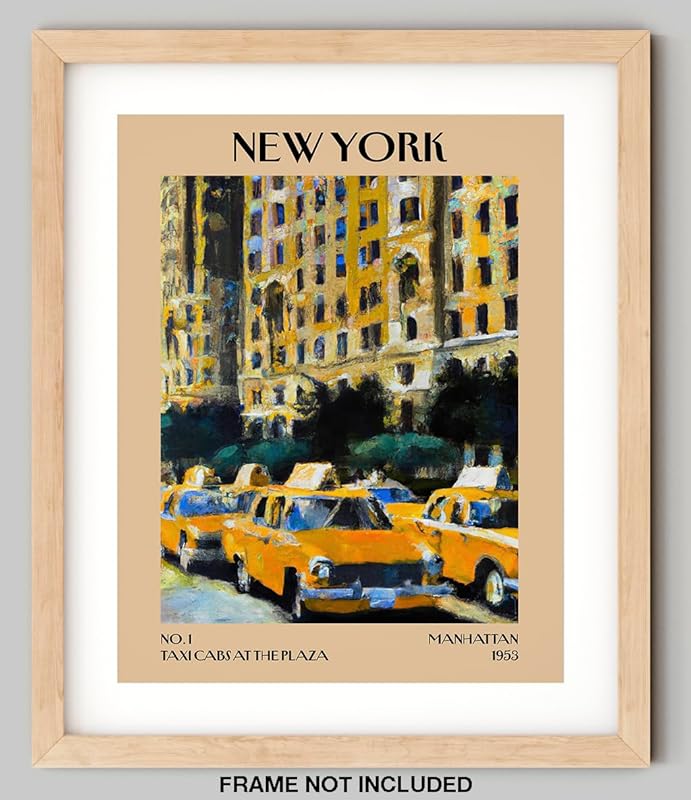 Retro Vintage New York Wall Art Print - 11x14 Unframed Poster - New York City Souvenirs, Cute Trendy Colorful Wall Decor (Taxi Cabs at the Plaza, 11x14")