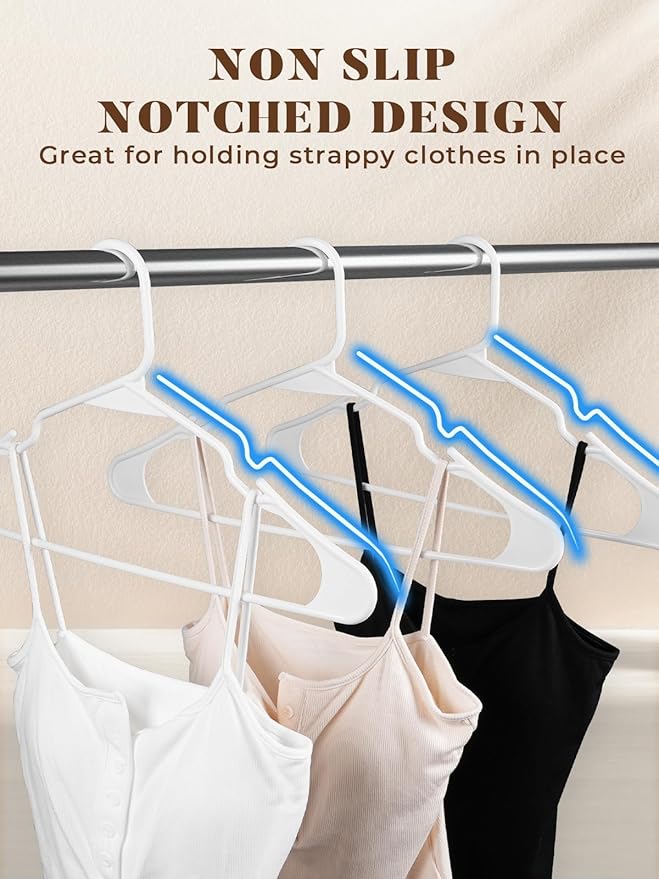 HOUSE DAY White Plastic Hangers 50 Pack with 20 Connector Hooks, Premium Slim Space Saving Closet Organizers, Non-Slip & Heavy Duty Clothes Hangers for Coat, Suit, Shirt, Dress