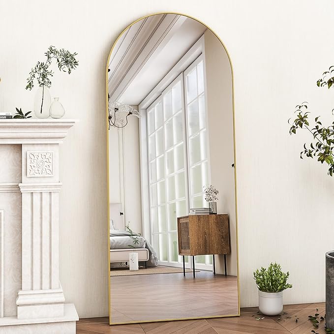 HARRITPURE 56"x21"Full Length Mirror Arch Floor Mirrors with Aluminum Alloy Frame Free-Standing Wall Mounted or Leaning Large Bedroom Dressing Mirror Modern & Contemporary Decor for Home,Gold