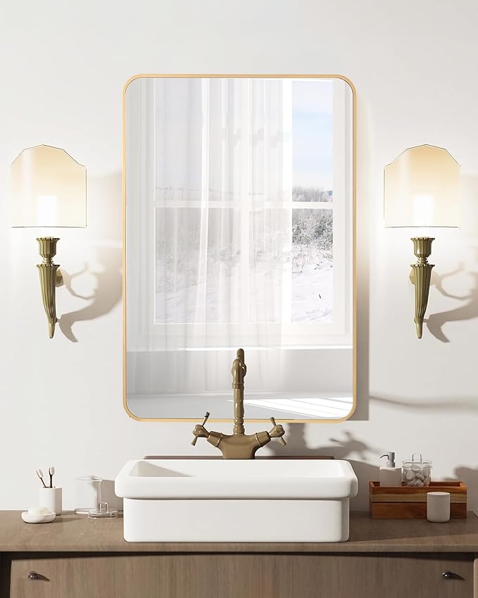 Gold Bathroom Mirror,Rectangle 20 x 30 Inch Vanity Wall Mirror,Modern Mirror for Wall Decoration,Decorative Rectangular Mirror for Bedroom Living Room Entryway