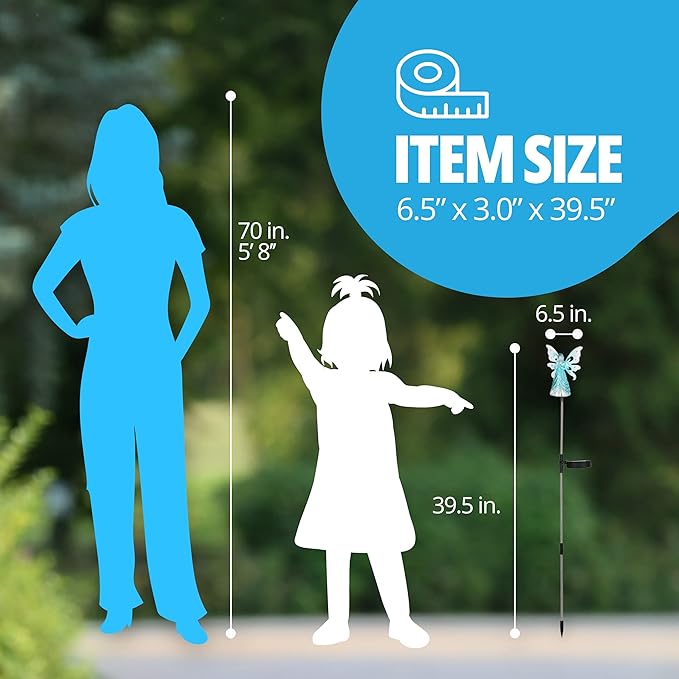 Exhart Garden Solar Lights, Decorative Angel Garden Stake, 13 LEDs, Cute Yard and Pathway Decor, Blue, 7 x 40 Inch