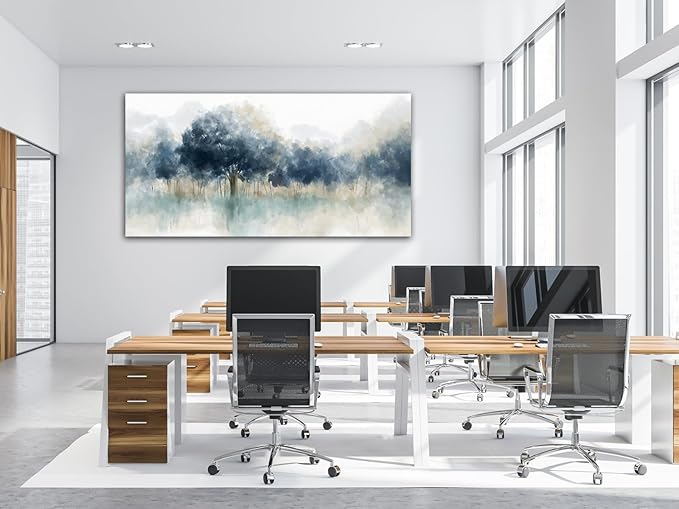 yearainn Foggy Forest Wall Art - Indigo Blue Abstract Trees Canvas Pictures for Wall Decor Nature Canvas Painting Modern Printing Artwork for Living Room Bedroom Home Office Wall Decoration 29" x 58"