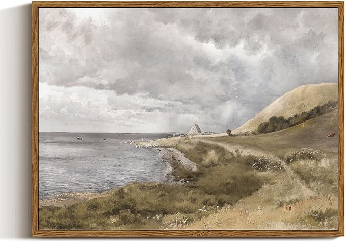 InSimSea Framed Canvas Wall Art Vintage Decor, Coastal Wall Art Danish Coast Nature Scenic Art for Bedroom, Wall Paintings, Farmhouse Office Bathroom Wall Decorations, 12"x16"