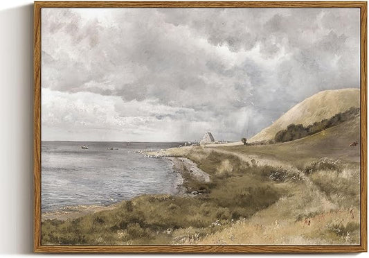 InSimSea Framed Canvas Wall Art Vintage Decor, Coastal Wall Art Danish Coast Nature Scenic Art for Bedroom, Wall Paintings, Farmhouse Office Bathroom Wall Decorations, 12"x16"
