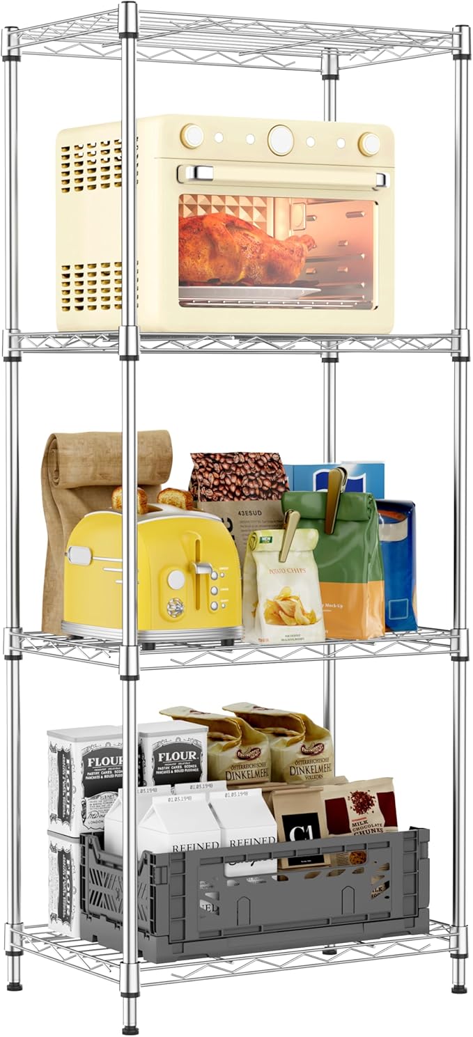 IZEUK 4 Tier Metal Wire Shelf Unit, Chrome Storage Rack Organizer for Kitchen, Bedroom, Living Room or Laundry Room, 17.7" W x 11.8" D x 41.9" H