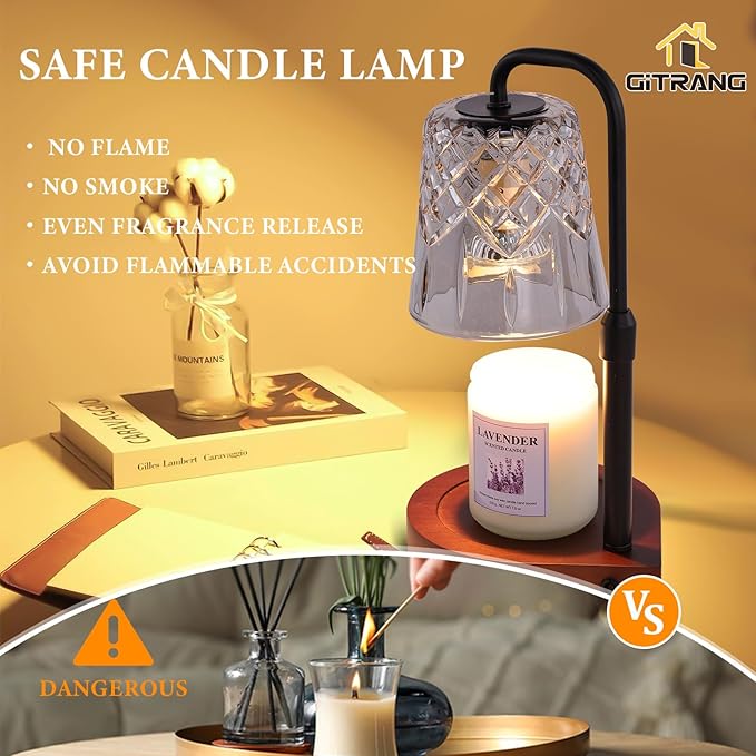 Candle Warming Lamp with Timer Dimmer, Adjustable Height Electric Wax Melt Warmer for Jar Candles with 3 Bulbs, Mother's Day Women's Home Decor Gift, Teardrop Base with Black Pole