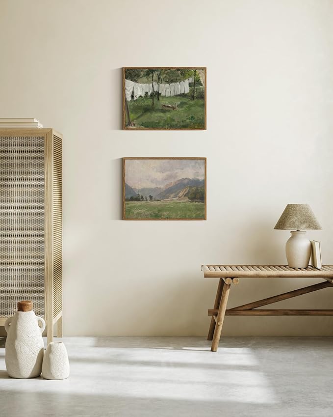 InSimSea Framed Wall Art for Living Room Vintage Laundry Room Art Print Antique Oil Painting Country Landscape Vintage Wall Art Canvas for Bathroom Bedroom OfficeGallery 12x16in