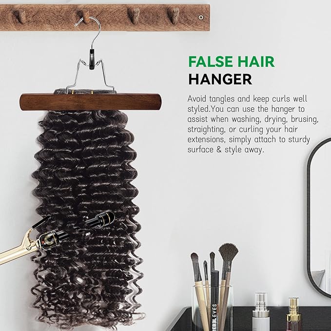 Nature Smile Wooden Pants Skirt Hangers, Smooth Finish Solid Wood Non Slip Jeans Slack Clamp Hangers Hair Extension Hangers (10 Pack Retro)…