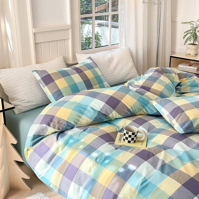 FACE TWO FACE Bedding Duvet Cover Set100% Washed Cotton Duvet Cover Linen Like Textured Breathable Durable Soft Comfy (Twin, Yunxi Blue)