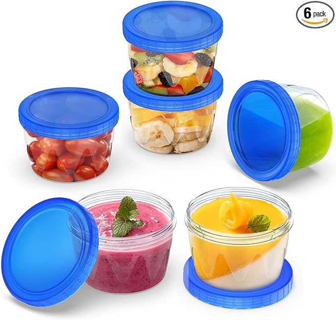 Freezer Storage Containers 6 Pack-16 Oz Deli Containers with Lids BPA Free Microwave and Dishwasher Safe,Food Storage Containers with Lids,Soup Containers for Oats/Salad