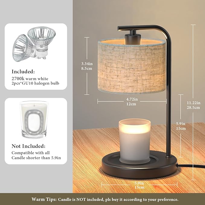 Black Candle Warmer Lamp with Timer Dimmer, Electric Candle Warmer Wax Heater, Birthday Gifts for Women Her Mom, House Warming Gifts New Home