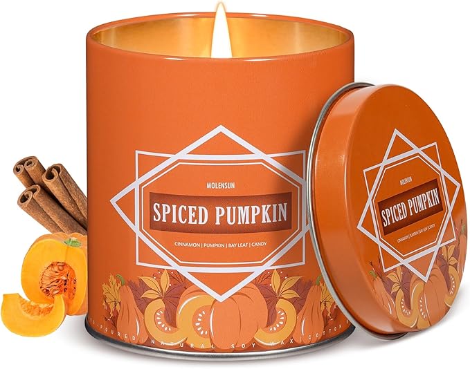 Fall Scented Candle – Pumpkin Spice Soy Candle 9oz, 50 Hour Burn, Non-Toxic Autumn Decor, Holiday Gift for Women & Men
