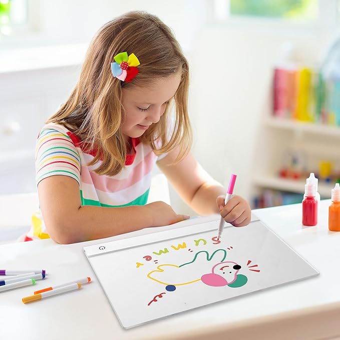 LED Note Board with Colors，LED Drawing Board for Kids, Light Up Acrylic Dry Erase Board with Stand,7 Markers, Rewritable Message Board Creative Fun for Home, Classrooms, Gifts（13.7X 10Inch）