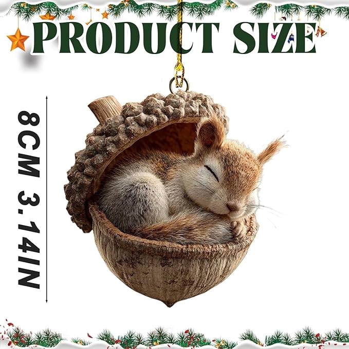 5 Piece 2D Flat Design Forest Animal Christmas Ornaments, Acrylic Woodland Creatures, Pine Cone and Acorn Hanging Decorations for Home