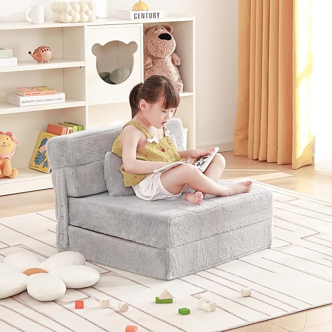 Folding Sofa Bed Floor Mattress for Kids with Pillow, Toddler Washable Folding Floor Nap Mat for Sleeping Daycare, Child Fold Up Sofa Futon Chair Bed with Storage Bag for Girls and Boys
