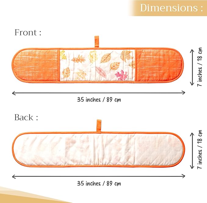 Maison d' Hermine Double Oven Mitt (7" x 35") 100% Cotton Heat Resistant BBQ Cooking Gloves with Loop for Thanksgiving Christmas Decorations Baking Cooking Handling Hot Pan (Colours of Autumn)