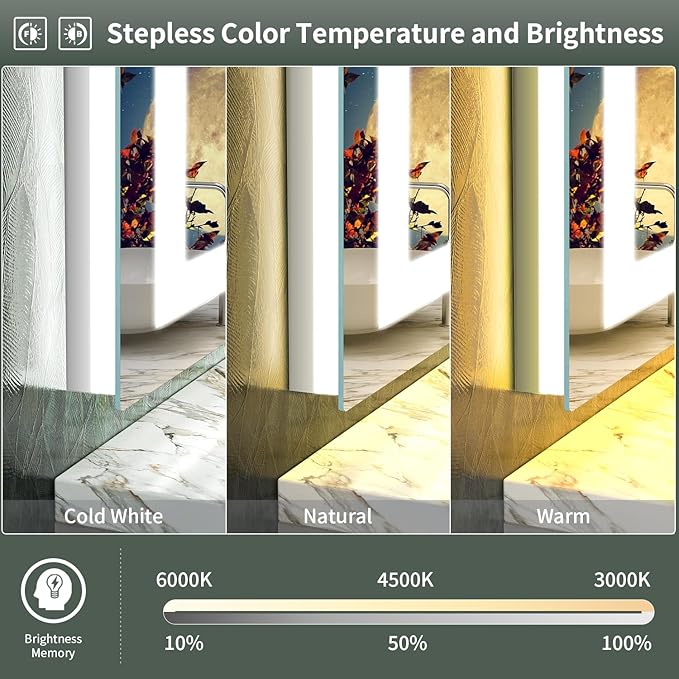 LED Mirror for Bathroom, 36x36 Inch Backlit + Front Lighted Bathroom Vanity Mirror with Lights for Wall, Double Light Strips, 3 Colors, Shatter-Proof, Anti-Fog and Brightness Memory