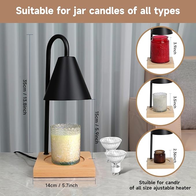 Candle Warmer Lamp, Dimmable Candle Warmer Lamp for Jar Candles, Electric Candle Warmer Lamp with Timer 2H/4H/8H Nightstand Lamp for Bedroom (2 Wax Warmer Bulbs)