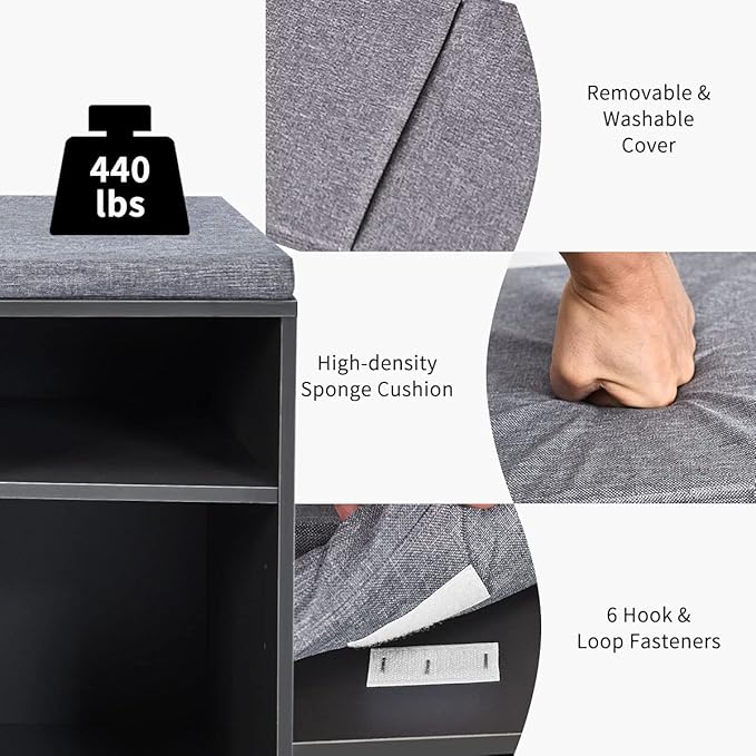 Giantex Shoe Storage Bench with Cushion, Entryway Shoe Rack Bench, Adjustable Shelves, 10-Cubbies Shoe Organizer Bench for Entryway, Living Room, Bedroom, Hallway, Closet, Mudroom (Grey)