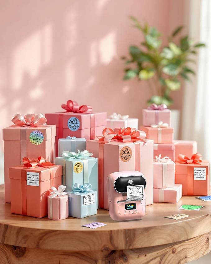 Phomemo Label Printer - M110 Thermal Label Printer Barcode Label Maker Mini Bluetooth Sticker Printer for Small Business, Home, Office, Logo, Address, Name Tag, Clothing, Organizing, Pink