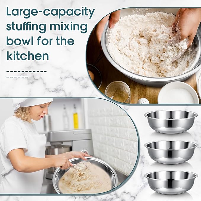 Nuogo 4 Pcs Stainless Steel Mixing Bowls Metal Mixing Bowls Extra Large Basin Salad Basin Deeper Edge Dishwasher Safe Mirror Finish for Home and Commercial, Silver (18 Inch 16 Qt)