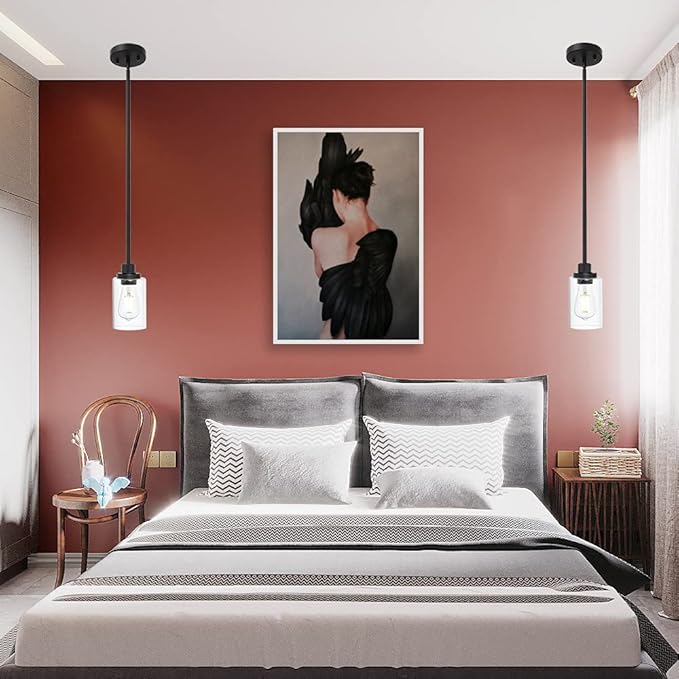 Black Industrial Pendant Light Fixtures, Kitchen Hanging Lighting with Clear Glass Cylinder Shade for Farmhouse Dining Room Coffee Bar Bedroom