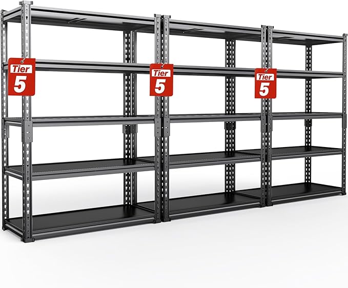 Upgraded 2020LBS Garage Shelving Units, Double Veneer Shelf Board for Waterproof and Anti-scratch, 5-Tier Storage Shelves Heavy Duty, 72" H Adjustable Metal Rack for Kitchen, Basement, Warehouse, 3PCS