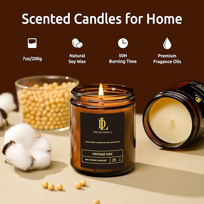 Scented Candles Set, Soy Candles for Home Scented, 4 Pack 28oz Candle Gifts for Men Women, Scents of Magnolia & Sandalwood/Moroccan Amber/Lemon Eucalyptus/Vintage Oak
