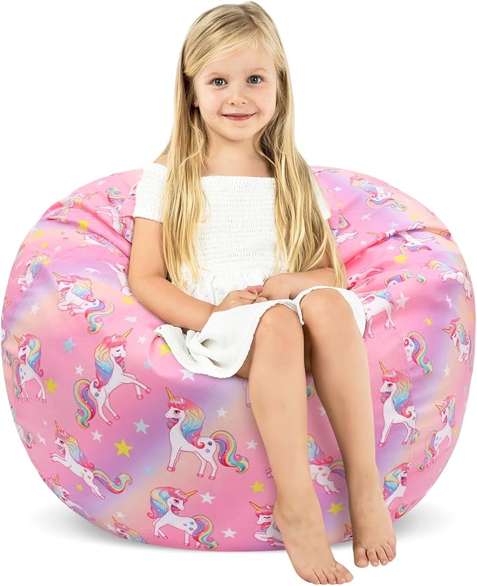 Bean Bag Chair for Kids Stuffed Animal Storage Beanbag Chairs,Toddler Toy Storage Organizer for Girls and Boys,32'' Cover Only（No Filling)