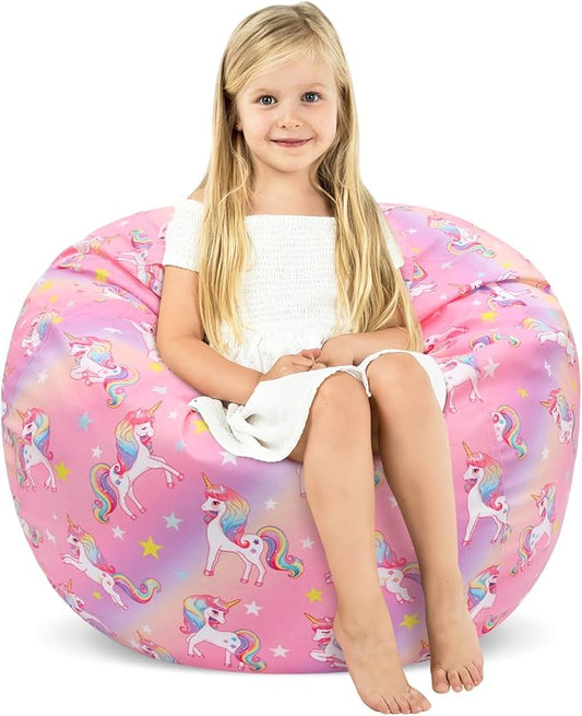Bean Bag Chair for Kids Stuffed Animal Storage Beanbag Chairs,Toddler Toy Storage Organizer for Girls and Boys,32'' Cover Only（No Filling)