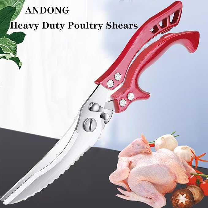 Heavy Duty Kitchen Shears by ANDONG, Kitchen Scissors,Stainless Steel Poultry Shears Heavy Duty Professional, Red