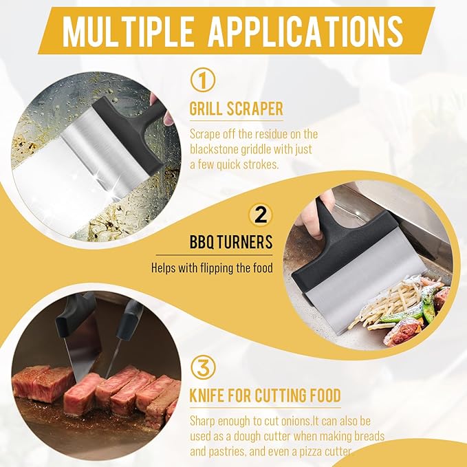 Heavy Duty Grill Scraper Stainless Steel Griddle Scraper with 5" Handle,Sturdy Food Scraper Tool Kitchen for Blackstone Grill Accessories,Outdoor Barbecue Turners Tools