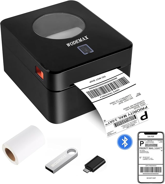 Thermal Shipping Label Printer 4x6 Label Print,Bluetooth Thermal Label Printer,Circle Sticker Printer,Sticker Printer for Small Business,Widely Used for Amazon, Ebay (Black)