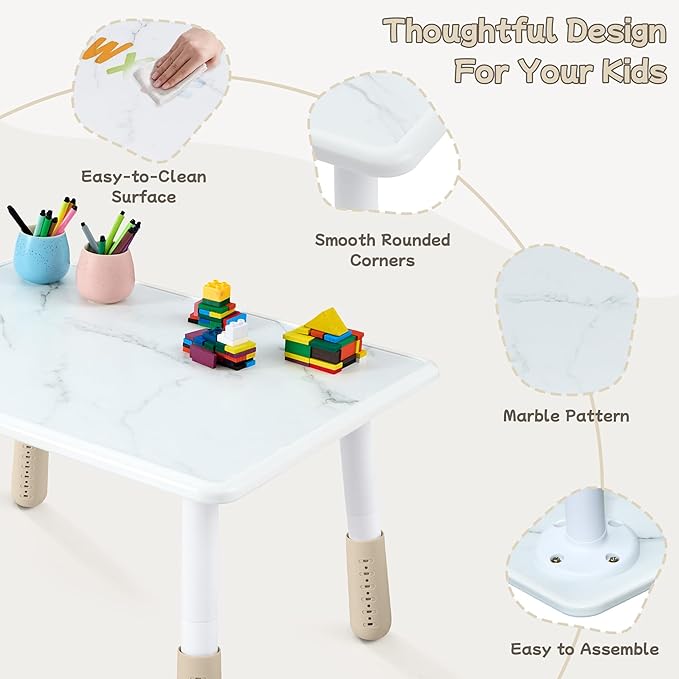 Toddler Table and Chair Set for Ages 3-8, Adjustable Kids Table and Chairs for Reading,Drawing, Eating, Children Activity Table with Graffiti Tabletop for Daycare/Classroom/Home/Preschool