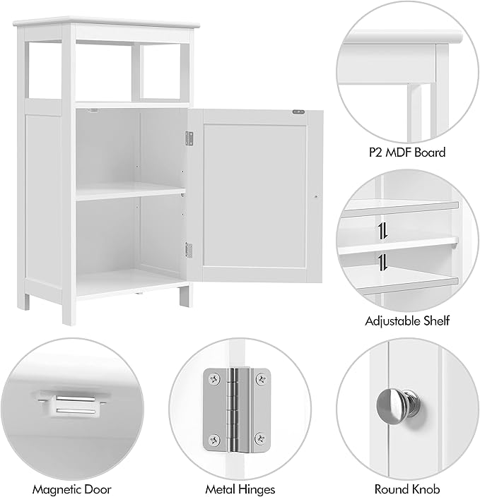 Yaheetech Single Door Floor Cabinet, Bathroom Free Standing Storage Organizer with Adjustable Shelf, Narrow Side Cabinet for Living Room, White