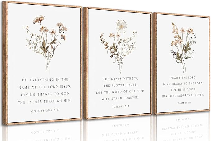 Wildflower Bible Floral Canvas Wall Art Christian Verses Floral Paintings Pictures Wall Decor Botanical Scripture Room Posters Prints for Bedroom Living Room Office Christian Scene Home Decorate