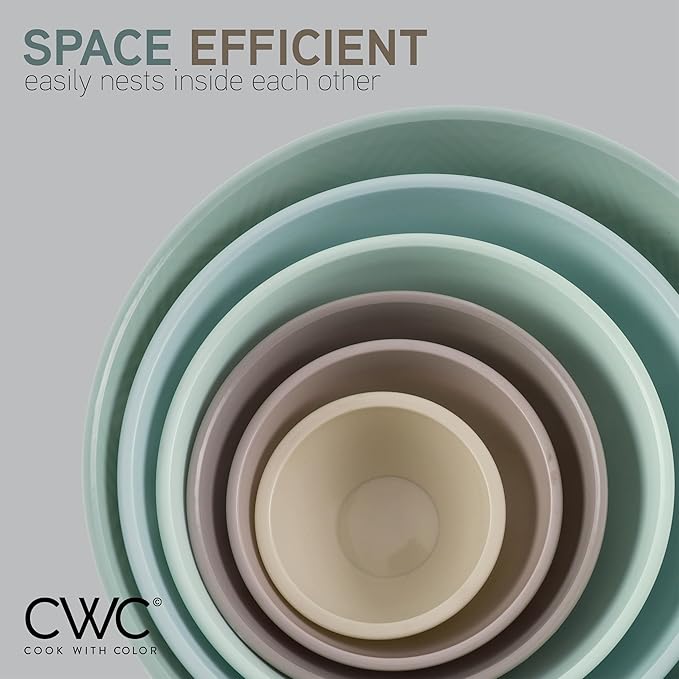 COOK WITH COLOR Mixing Bowls with Lids - 12 Piece Plastic Nesting Bowls Set includes 6 Prep Bowls and 6 Lids, Rhombus Design - Microwave Safe (Mint)