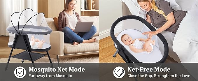 Baby bassinets,3 in1 Baby Crib, Sturdy, Portable & Easy to Assemble,Mosquito net and Portable Bag Included. (Black)