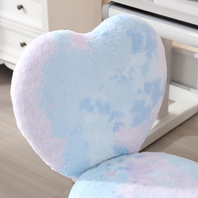 Cute Fuzzy Kids Chair for Children Rolling Study Desk Student Chair for Child Furry Computer Task Chair, Adjustable Heart Shaped Reading Desk Chairs for Bedroom Study,Babay Blue