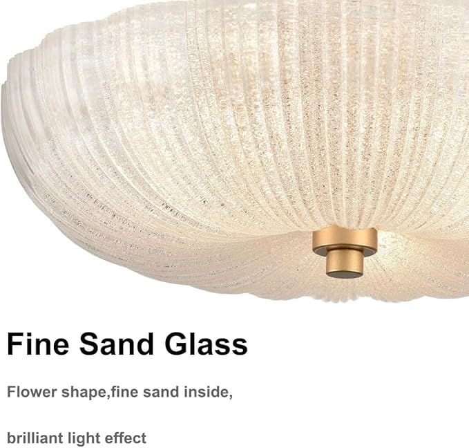 DIRYZON Modern 3-Light Ceiling Light Fixture,Brass Hallway Light Fixtures Ceiling,Semi Flush Mount Ceiling Light with 12 Inch Fine Sand Glass for Kitchen Living Room Bedroom