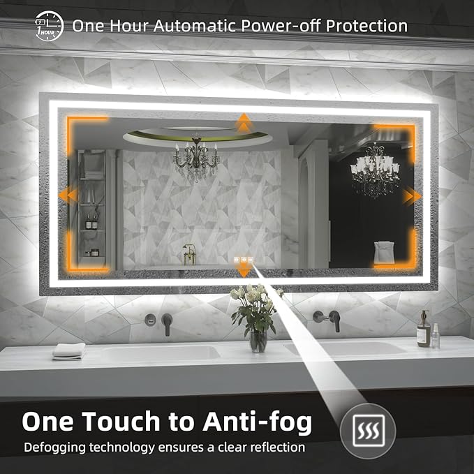 LED Mirror for Bathroom, 72x40 Inch Backlit + Front Lighted Bathroom Vanity Mirror with Lights for Wall, Double Light Strips, 3 Colors, Shatter-Proof, Anti-Fog and Brightness Memory