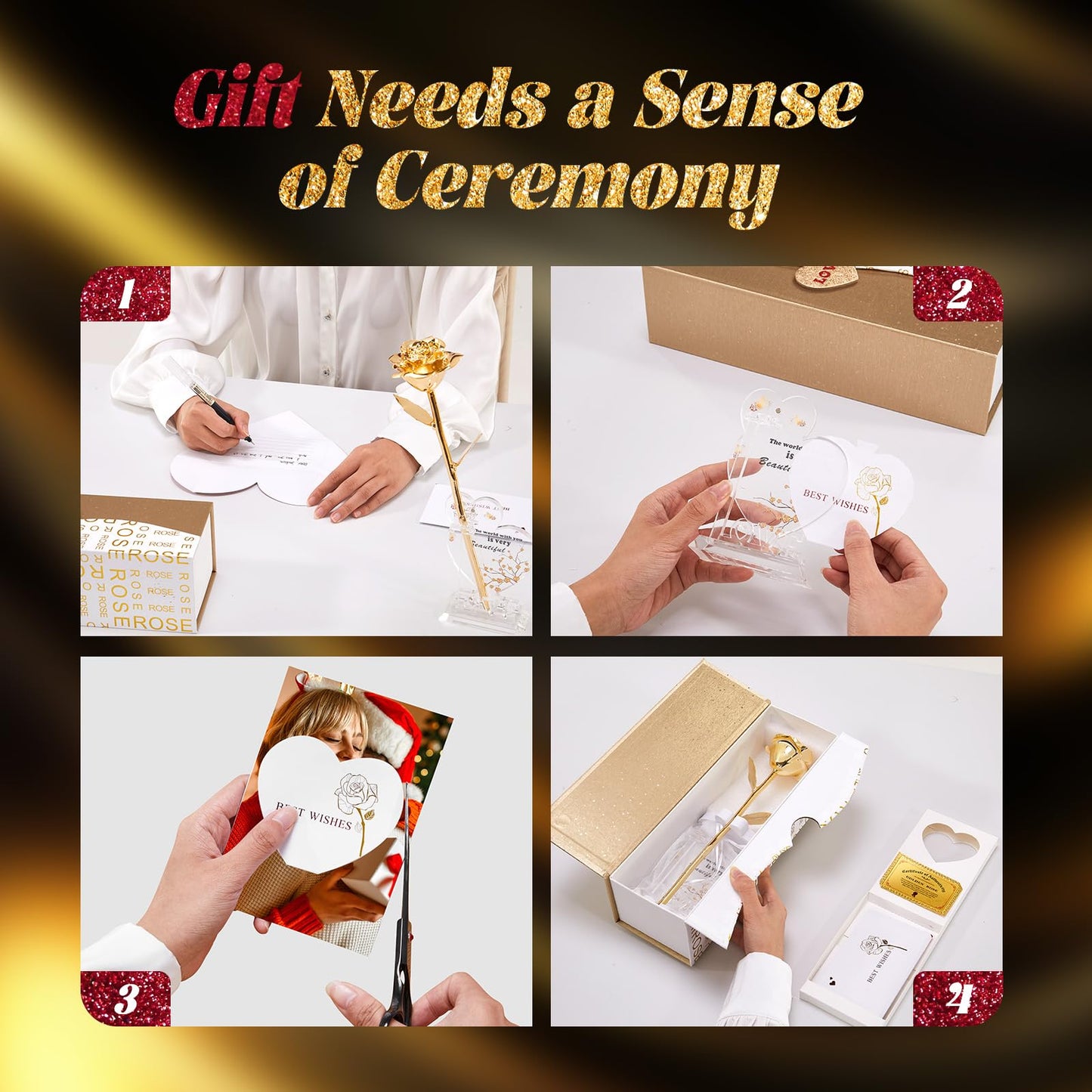 Mikasol Gold Dipped Real 24K Gold Rose, 1 Pack Infinity Flower Decor Hand Dipped in 24K Romantic Rose Gifts for Women in Her Wife Girlfriend Birthday Anniversary Valentines Mothers Day Christmas