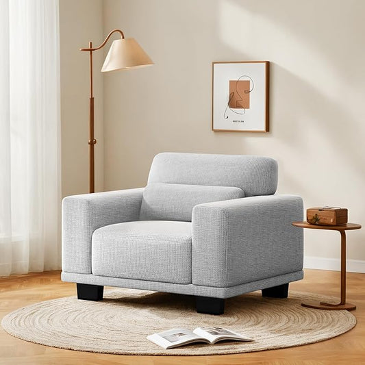 Pipishell Modern Accent Chair, Oversized Armchair with Thick Cushion & Wide Seat Armrests, Reading Chairs Comfy Arm Chair, Removable Sofa Cushion and Cover,Easy to Install, Grey