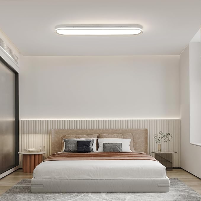 37.4" Dimmable Metal LED Ceiling Light,Slim, Edge Lit - 55W Full Spectrum Linear Ceiling Lamps,3000-6500K Modern Ultra Thin Low Profile Light Fixture for Kitchen, Bedroom & Hallway (White)