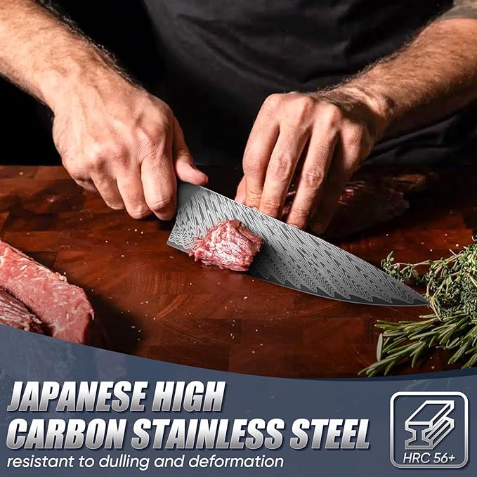 Huusk 8" Chef Knife, Stainless Japanese Kitchen Knife with Ergonomic Resin Handle & Sheath, Sharp Kitchen Knives Full Tang, Japanese High Carbon Steel Cooking Knifes, Father's Day Gifts for Dad