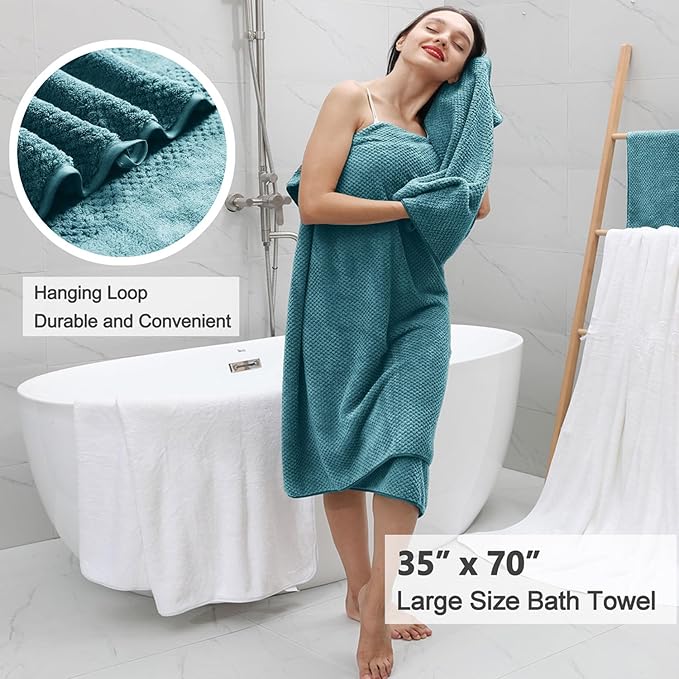 8 Piece Large Turquoise Family Bath Towel Set-2 Oversized Bath Towel Sheets,2 Hand Towels,4 Washcloths-600GSM Soft Highly Absorbent Quick Dry Beach Chair Towels Woven Towels for Bathroom Hotel and Spa