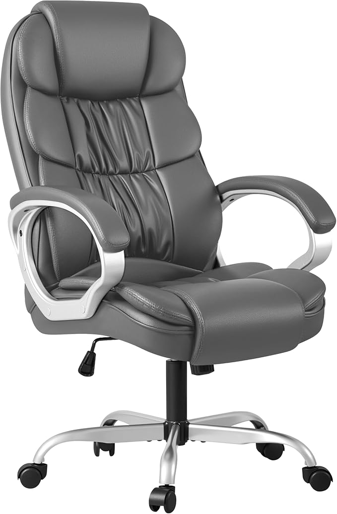 Homall Office Chair High Back Computer Chair Desk Chair, PU Leather Adjustable Height Modern Executive Swivel Task Chair with Padded Armrests and Lumbar Support (Gray)