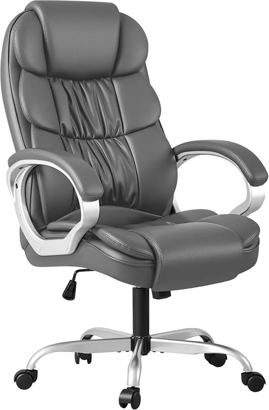 Homall Office Chair High Back Computer Chair Desk Chair, PU Leather Adjustable Height Modern Executive Swivel Task Chair with Padded Armrests and Lumbar Support (Gray)